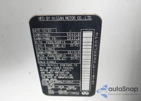 2020 Infiniti Qx50 Luxe Awd из США, поврежденный, VIN 3PCAJ5M30LF118767